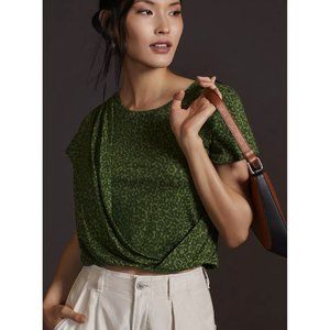 Elegant Green Patterned Short Sleeve Top